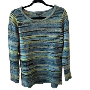 Tribal Women's Striped Knit Sweater Blue Green Black Long Sleeve‎ Size Small